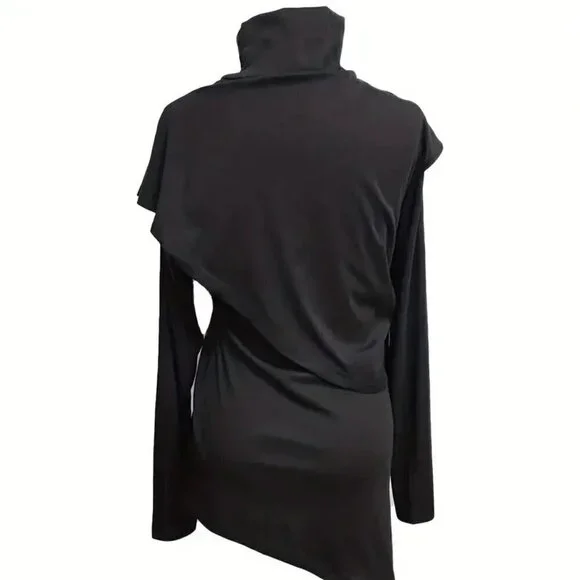 Asymmetrical Solid Black Mock Neck Turtleneck Dress - Picture 4 of 4